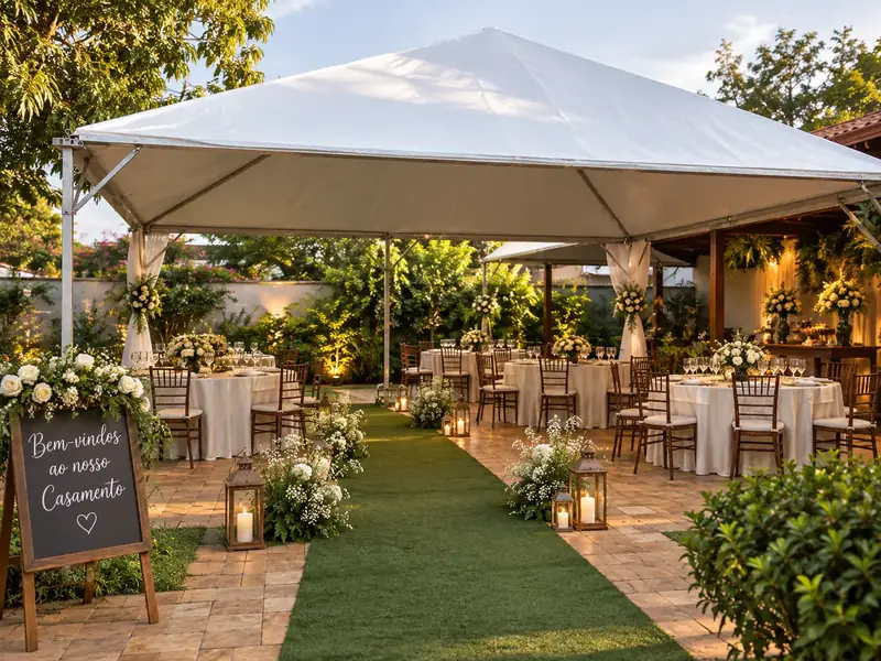 Tenda branca para cerimônia de casamento